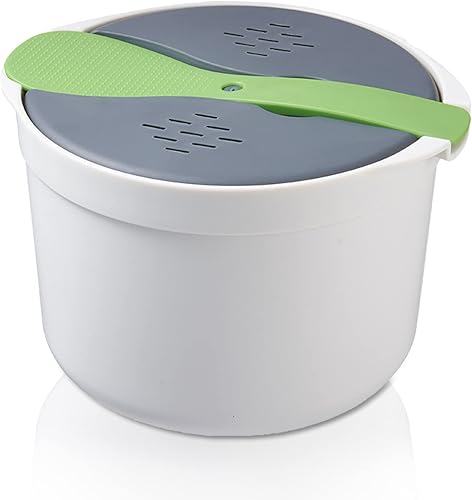 Arrocera de microondas de 2 litros, utensilios de cocina para microondas con tapa y colador, olla de vapor de arroz para microondas PP de grado