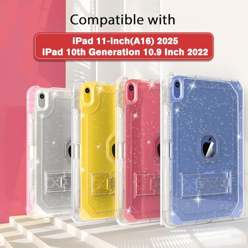 ZoneFoker Case for iPad A16 11th Generation 11 Inch 2025 / 10th Gen 10.9 Inch Case 2022, Heavy Duty Shockproof Rugged Protective Translucent Cover with Pencil Holder Kickstand, Clear Glitter by ZoneFoker - Image 2