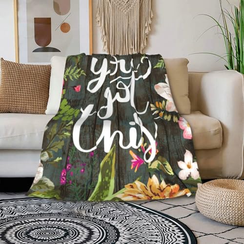 HGOD DESIGNS Floral Throw Blanket with Motivating Quote You got this Soft Blankets and Throws 100x130cm Caring for Women Men - Image 3