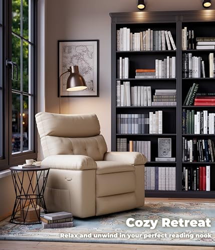 Image of GarveeHome Oversized Wide Recliner Chair - Faux PU Leather Large Manual Recliner for Adults, Lazy Chair with 1.5X Sponge Comfort Arm and Back for Living Room, Bedroom - Cream