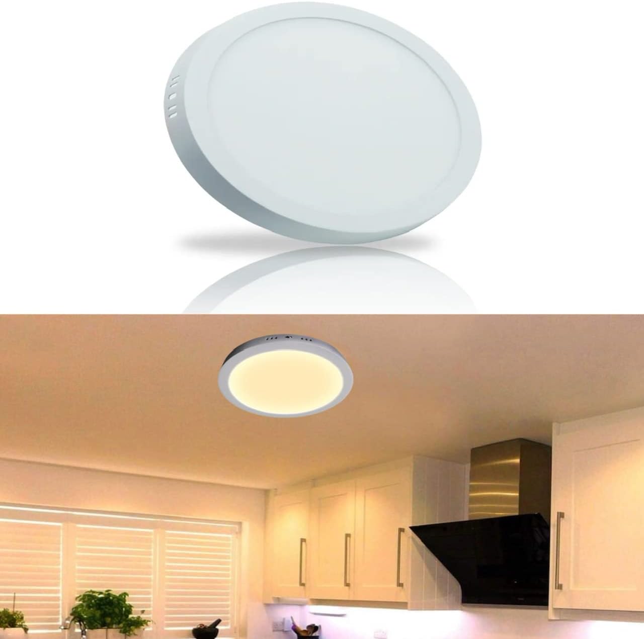 NEXT LIFE 30 Watt Warm LED Panel Ceiling Light, Aluminium Metal Powder Coated, Surface Mounted LED Light with Driver, Square, Modern Lights for Living Room, Bedroom and Hall (Warm White, Round)