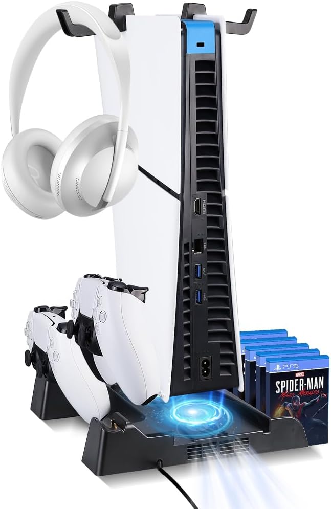 TECTINTER for PS5 Pro/Slim/PS5 Stand and Cooling Station,3-Level PS 5 Cooling Station,Charger for PlayStation 5&Edge Controller,Design for PlayStation 5/Pro/Slim Disc&Digital-Black - Image 2