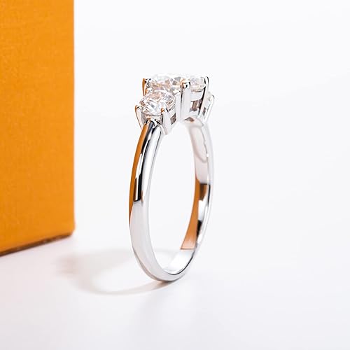 Miniatura 5 de Anillos de compromiso de moissanita de 1.4 a 2.2 quilates, color D, claridad VVS1, redondo, talla brillante, plata de ley 925, 3 piedras,