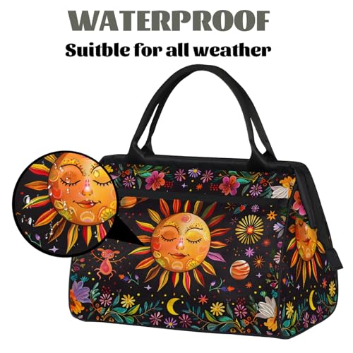 Overnight Weekender Bag for Women Men Sun Face Flower Colorful Waterproof Carry On Travel Duffel Bags with Zipper Lightweight Sports Gym Bag Luggage Workout Handle Bags for Traveling Yoga Camping3