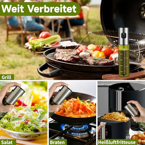 CenYouful Ölsprüher für Kochen, Grünes UV-Schutz Glas Öl Sprühflasche, 100% BPA frei Ölsprüher für Speiseöl, Küche Ölsprühflasche für Heißluftfritteuse, Oil Sprayer mit Skala & Trichter, Ölspray 6