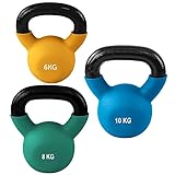 BodyTrain Cast Iron Neoprene Coated Kettlebells, 4-40kg Weight Options, Home Fitness Training and Commercial Gym (6kg 8kg 10kg Set)