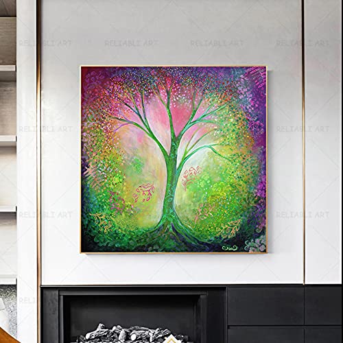 Toile arbre coloré 40x40 cm peinture abstraite de plante moderne sans cadre pour salon