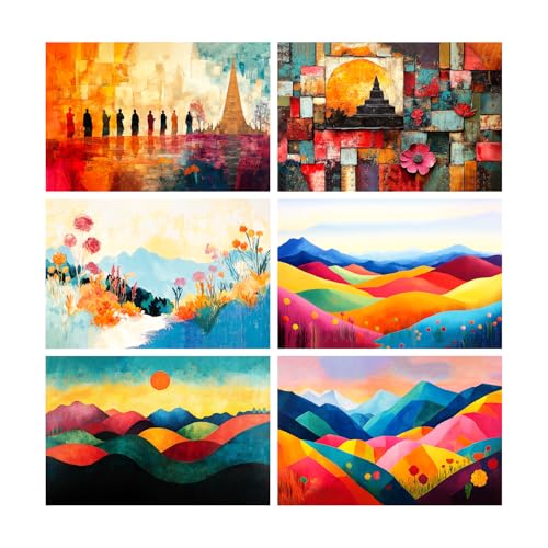 Image of SiddArtify Abstract Landscape Wall Art Prints Set - Colorful Mountain Poster Decor for Living Room Bedroom Office - 12x18 inch Board Pack of 6