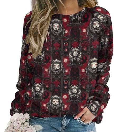 Sweat-shirt graphique femme col rond avec imprimé lion gothique foncé