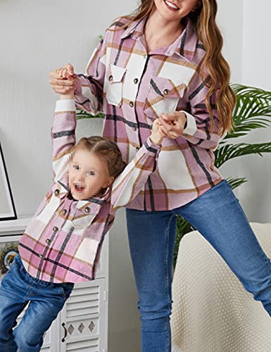 Image of Girls Flannel Plaid Button Down Long Sleeve Shirt Jacket Shackets