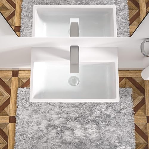 Logmey 20 In Wall Mount Bathroom Vessel Sink - Rectangle 20"x14" Inch Bathroom Vessel Sink Floating White Porcelain Ceramic Vessel Vanity Sinks Rectangle Art Basin