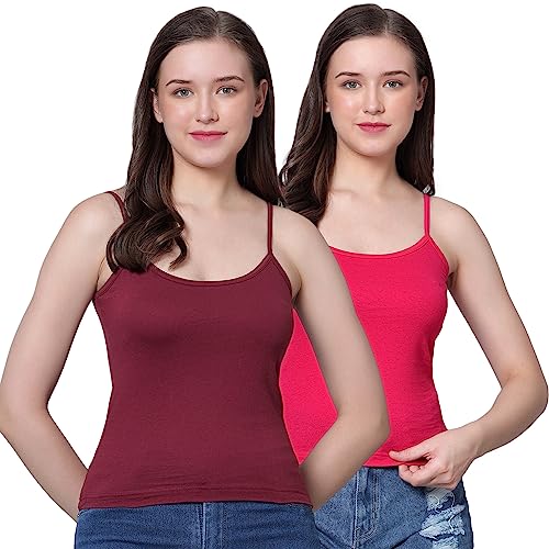 Image of Aimly Women's Regular Fit Cotton Camisole Slip Spaghetti | Combo Pack of 2