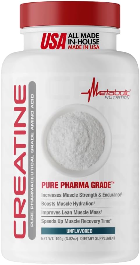 Metabolic Nutrition Pure Creatine Monohydrate Powder for Muscle Growth, Strength & Recovery - Fitness Supplement, 5g Per Serving – Unflavored Creatine Powder for Men & Women, 100g – 20 Servings