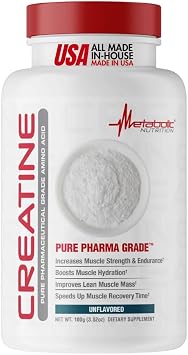 Metabolic Nutrition Pure Creatine Monohydrate Powder for Muscle Growth, Strength & Recovery - Fitness Supplement, 5g Per Serving Unflavored Creatine Powder for Men & Women, 100g 20 Servings