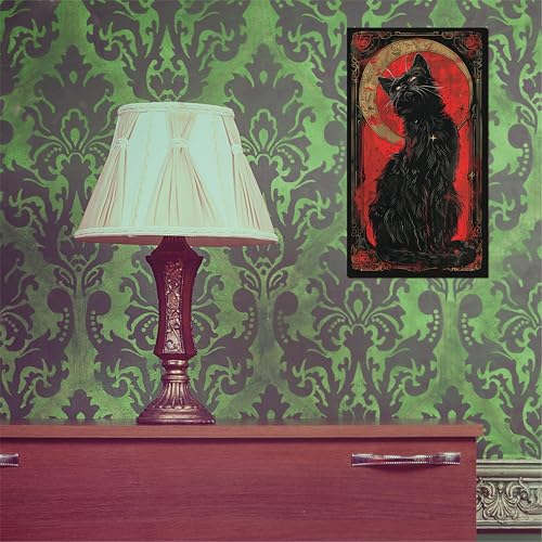 Halloween Retro Wooden Hanging Sign, Gothic Black Cat & Moon Wall Art With 2 Hook On The Backside, Artwork Witchcraft, Cat Lover Decorative Sign For Bedroom, Home & Office Decor(Red) - A03 - image 3