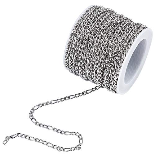 figaro stainless steel chain - UNICRAFTALE 32.8ft(10m/Roll) Figaro Chains 304 Stainless Steel Chains Unwelded with Spool Figaro Chains Necklaces Metal Material Connector Chains for Women DIY Necklace Jewelry Making