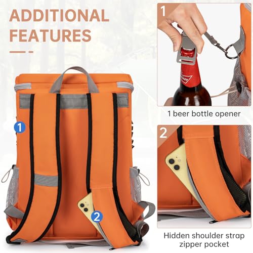 ITHWIU Cooler Backpack, Lightweight Leakproof Cooler Backpack for 30 Can Drinks (330ml), Insulated Soft Backpack for Camping, Beach, Travel, Hiking, Orange