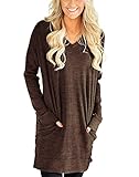 Roshop Women's Casual V-Neck Long Sleeves Pocket Solid Color Shirts Tunic Blouse Tops