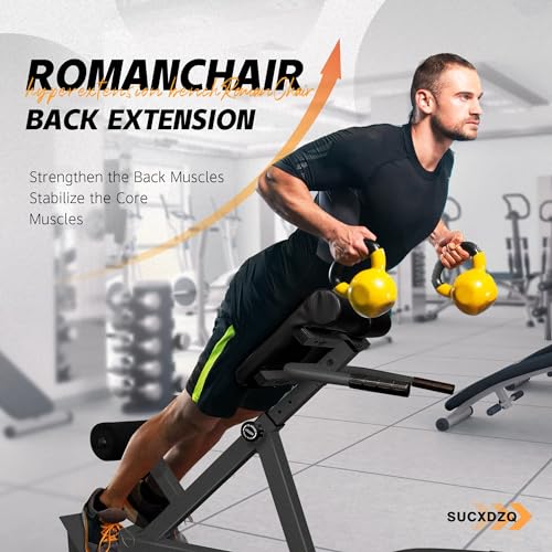 Image of Roman Chair Back Extender - Angle & Height Dual Adjustable Hyperextension Bench for Home Gym - Adjustable Back Exercise Machine Fitness Equipment