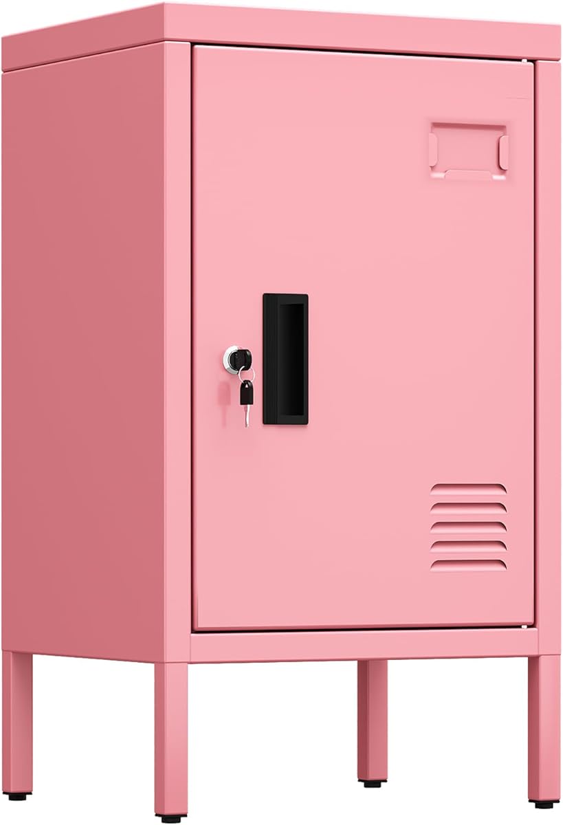 Aobabo 24.4" H Metal Locker Storage Cabinet with 1 Doors, Locker Nightstand with Adjustable Leveling Foot and Adjustable Shelves,Small Lockers for Home, Office, Assembly Required, Pink