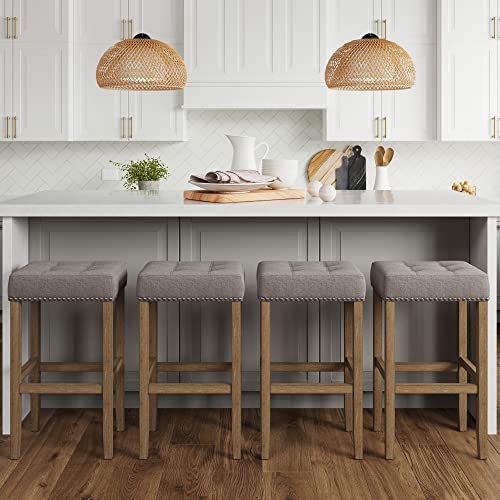 Nathan James Hylie Nailhead Wood Pub-Height Kitchen Counter Bar Stool 29", Gray/Light Brown #TOP2