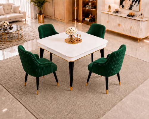 Image of WOODEN SPACE 4 Seater Wooden Dining Table Set | Urban Marble Top Dining Table with Chairs for Dining Room & Kitchen (Modern Zyro Dark Green) (42 x 42 x 30 inch)