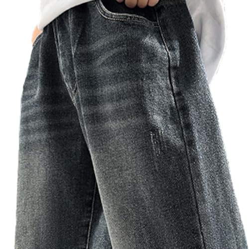 Tween Boys Black Baggy Jeans Elastic Waistband Straight Leg Denim Pants with Alphabet Embroidery Seal3