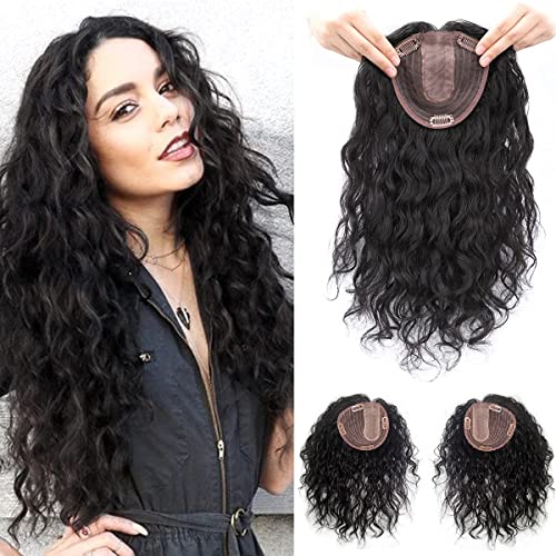 Curly Human Hair Topper Women Toupee Clip in Hairpieces 13x14cm