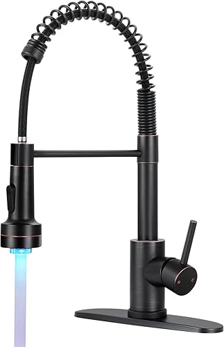 Miniatura 18 de DJS - Grifos de cocina con rociador extraíble, una sola manija, resorte de arco alto con placa de cubierta para fregadero de 1 o 3 agujeros