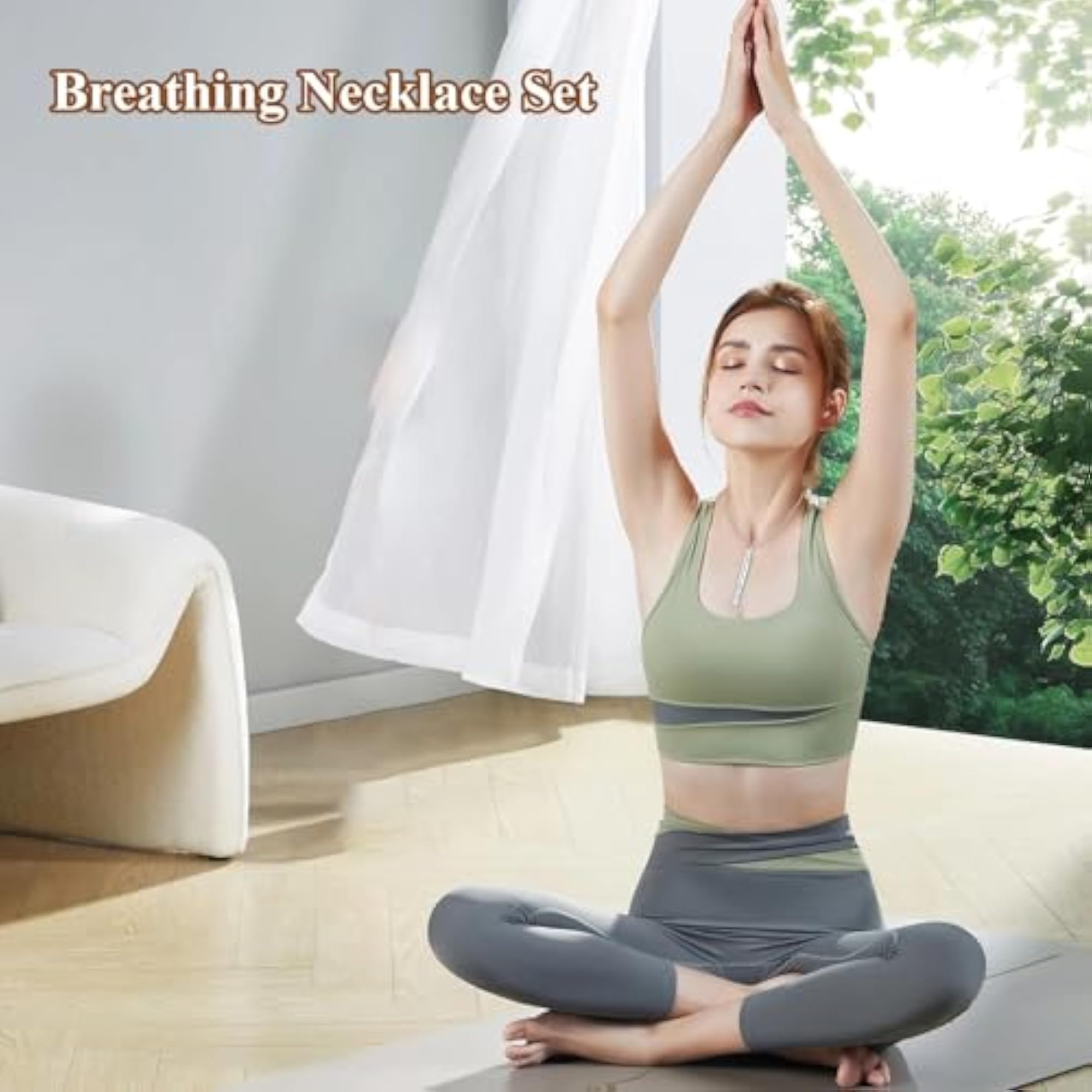 Silver Anxiety Breathing Necklace Set with Aromatherapy Packs