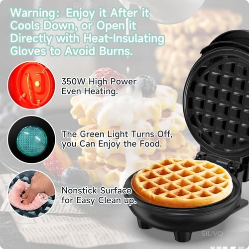 Image of SILIVO 3 In 1 Mini Waffle Maker Machine [4 Inch, 350 Watts] - Electric Waffle Iron, Home Kitchen Appliances Easy To Clean, Perfect For Breakfast, Dessert, Sandwich, Pan Cakes, Other Snacks