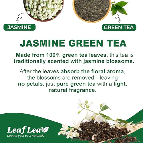Image of LeafLea Jasmine Green Tea Bags, Light Focus & Daily Balance, 80 Count