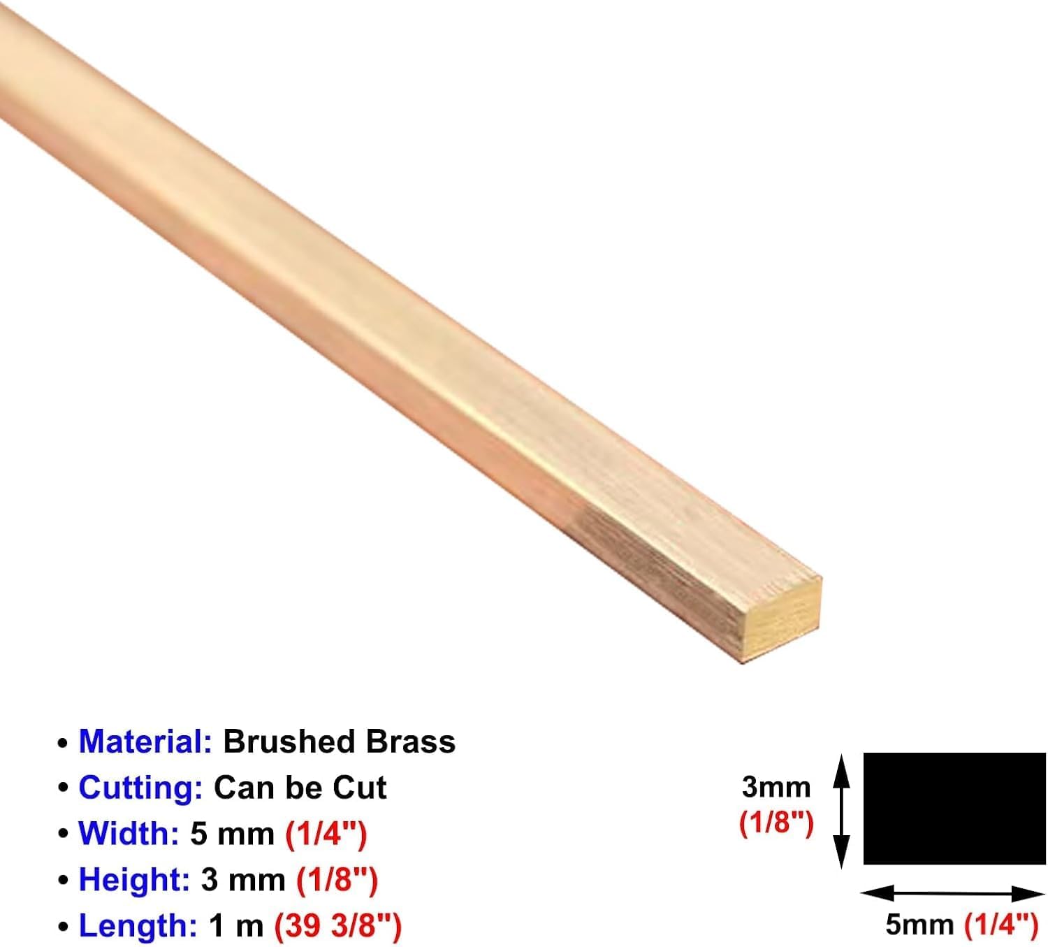 Solid Metal Transition Gap Strip Ramps for Vinyl Flooring, Brushed Brass Thresholds Bar Cover Rectangles, Heavy Duty Thresholds Edging Trim for Home(5mm X 3mm (1/4" X 1/8"))