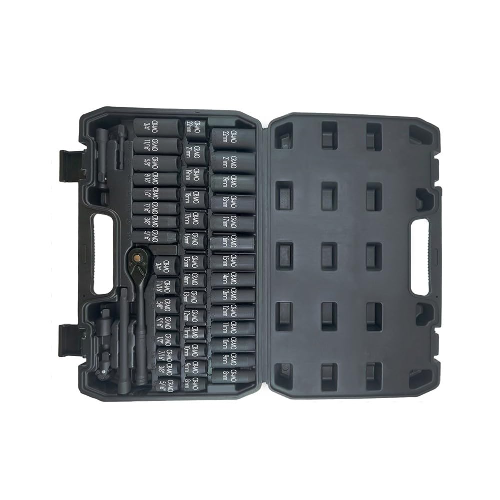 SPORTARC Set di chiavi a bussola, a cricchetto, meccanismo a 72 denti, in lega, 50 pezzi, con custodia, per riparazione automobilistica, meccanici professionali