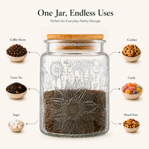 Image of ANSQU 2 Pack Vintage Glass Jars with Lids, Airtight Coffee Storage Jars | Glass Food Storage Containers, Kitchen Canister Set for Coffee Tea Sugar Candy Cookie, Decorative Mason Jars, Cute Jars