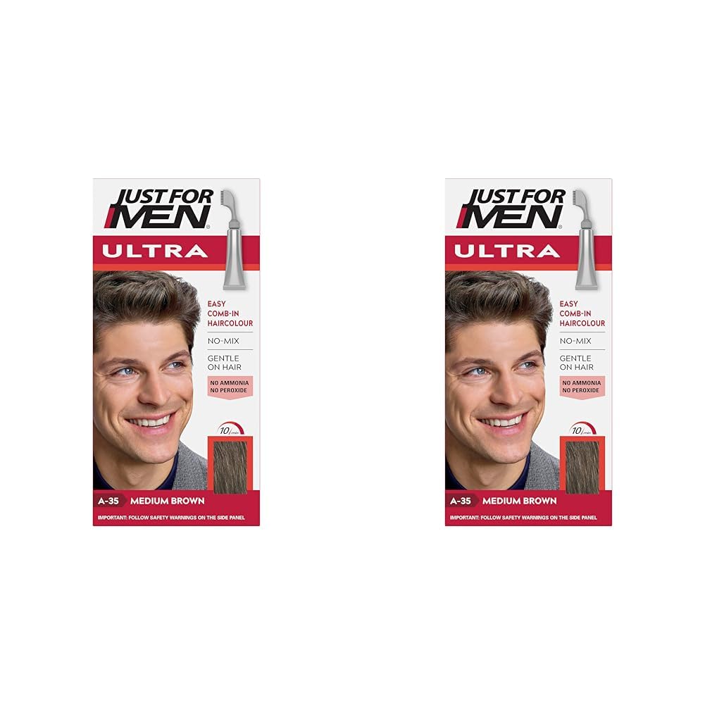 Just For MenUltra Medium Brown Hair Colour Dye For Short Hair, Comb Away The Greys – A35 (Pack of 2)