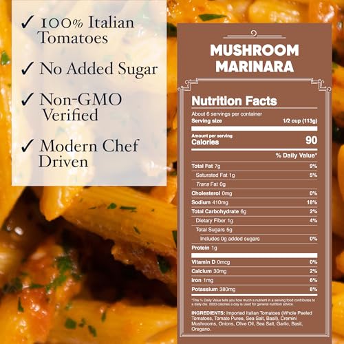Image of Carbone Mushroom Marinara Pasta Sauce, Italian Tomato Sauce, 4 Pack (24oz) | Italian Tomato Sauce, Fresh & All-Natural Ingredients, Vegan, Non-GMO, Gluten Free, Low Carb, No Added Sugar or Preservatives