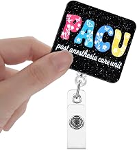 Pacu Post Anesthesia Care Unit Badge Reels Retractable Glitter with Clip, Funny Floral Boho Badge Holder Gift for Pacu Nurse, Surgery Nurse, Recovery Room Nurse, Pacu Nurse Appreciation Gift