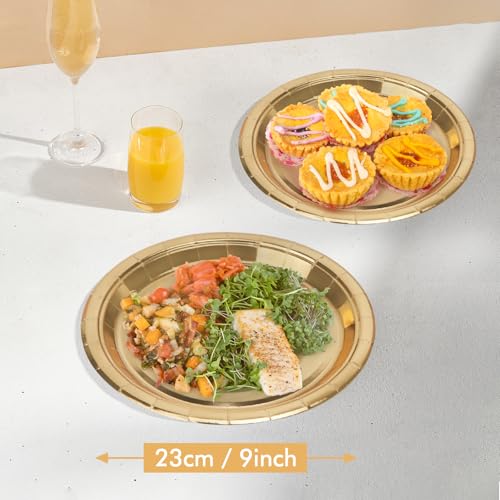 PARTY GO 50 Pcs 9" Paper Plates for Dinner and Dessert Disposable Plates Party Supplies Pack for Valentine Holiday Wedding Birthday Party Baby Shower Decorations Gold - Image 5
