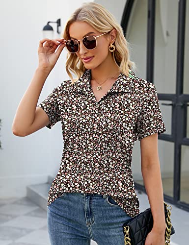 Ivicoer Short Sleeve Shirts For Women Sexy Soft Polo Shirts Collared Business Tunic Blouse Polos Summer Flowy Tops Small Floral L #TOP1