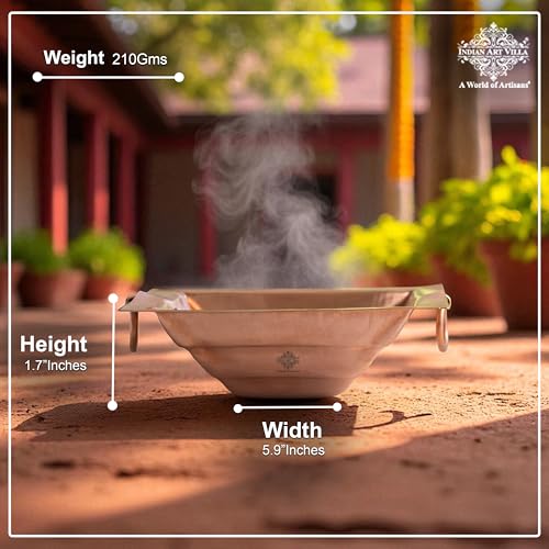 Image of INDIAN ART VILLA Pure Copper Small Hawan Kund with Handle On Both Side, for Yagya, Hawan & Poojan Purpose, Size-1.7 x 5.9 Inches