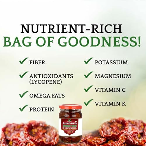 Image of NatureOnus Sun Dried Tomato in Oil 240g | Tomatoes | Hygienically Solar Dried | Anti-oxidant Rich | Use in Dips, Marinades, Salads, Pasta, Veggies, Dals, Curries, Pulav, Soups, Stews, Burgers (Sundried Tomatoes in Oil)