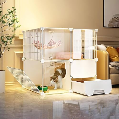 KJoBDwz キャットハウス キャットケージ 屋内 ホイール付き猫囲い DIY 猫プレイサークル 小動物ケージ 大型運動場所 理想的(107x47x107cm-B)