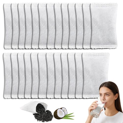 25 Pack Activated Charcoal Water Filters Coconut Shell Activated Carbon Filter Replacements Chemical-Free Odor Absorbing for Distillers Home Pure Water Remove Compound One Year Supply (5 * 8.5cm)