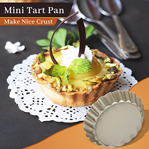 Suice 12 Pcs 4 Inch Mini Quiche Pan, Small Round Tart Pan With Removable Nonstick Bottom Tart Mold Pie Pan Reusable For Oven Baking, Dessert Diy, Fruit Egg Tart, Tartlet - Champagne Gold #TOP4