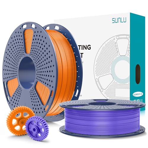 SUNLU 500G*2 PLA+2.0 Filament Bundle, Upgrade PLA+ 3D Printer Filament 1.75mm, Tougher and Stronger, 0.5KG per Spool, 1KG in Total, Sunny Orange+Lavender Purple
