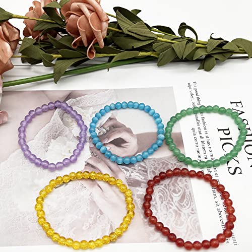 Svovin 12Pcs Gemstone 6Mm Semi Precious Round Beaded Bracelet Set For Women Men Healing Crystal Stretch Energy Stone Bead Bracelets Jewelry #TOP6