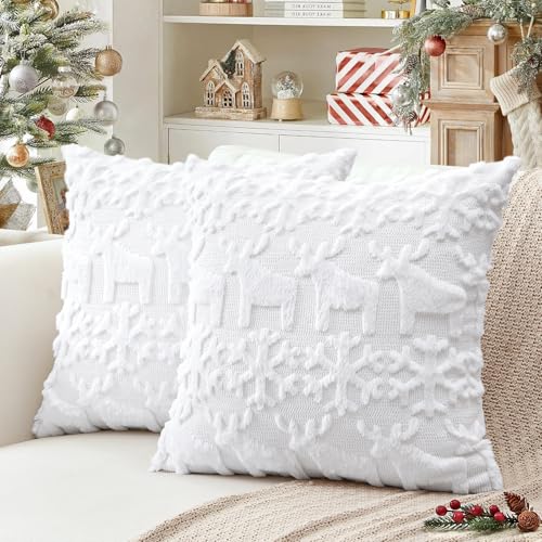 Housses de coussin 40x40 cm lot de 2 décorations canapé élan et flocon - 6