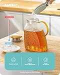 Baffect Pitcher d'eau, haut borosilicate en verre avec luge en acier inoxydable, carafe de porte de réfrigérateur étanche pour boissons chaudes ou froides (1.8 L/63 oz.)