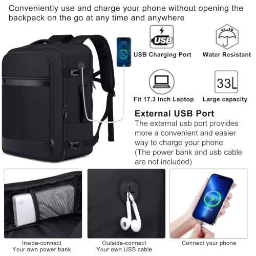 Image of Large Travel Backpack for Men,Airplane Approved Carry On Backpack Suitcase with Shoe Pouch, Luggage Bag TSA 17.3inch Laptop Mochila Flight Approved Casual Daypack Bookbag Travel Essentials,Black